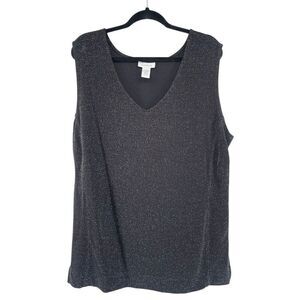 Avenue Black Sparkle Metallic Sleeveless V-Neck Top Plus Size 30/32 Party Glam